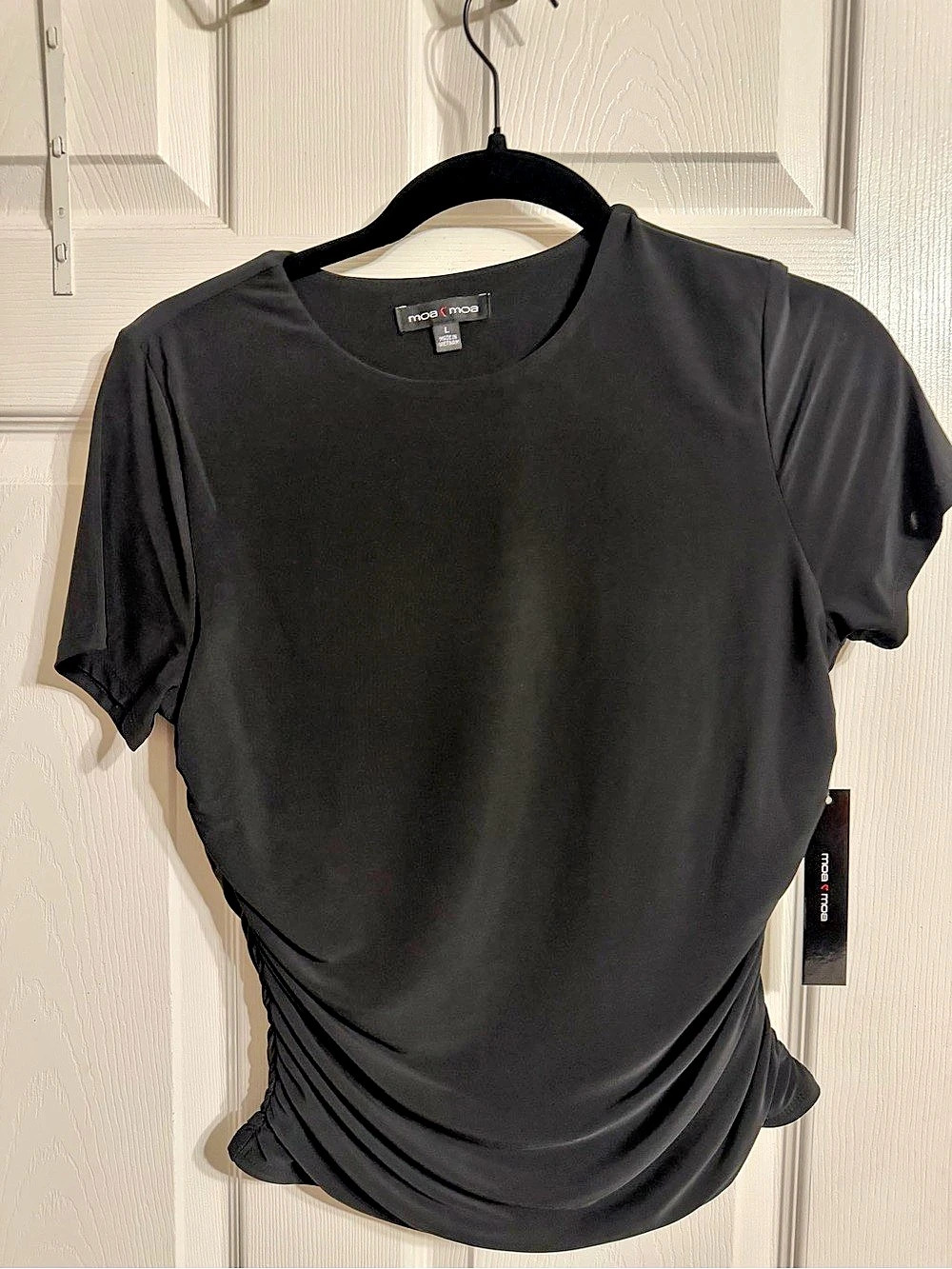 macy'Small Ruched Short Sleeve Top in Black Size Small NWT